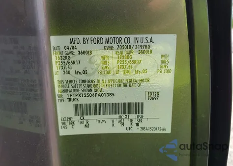 2004 Ford F-150 Lariat/Xl/Xlt from USA, damaged, VIN 1FTPX12504FA01385